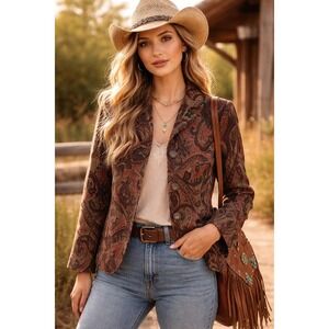 VTG Coldwater Creek Womens Blazer M Paisley Jacquard Tapestry Blazer Boho Chic
